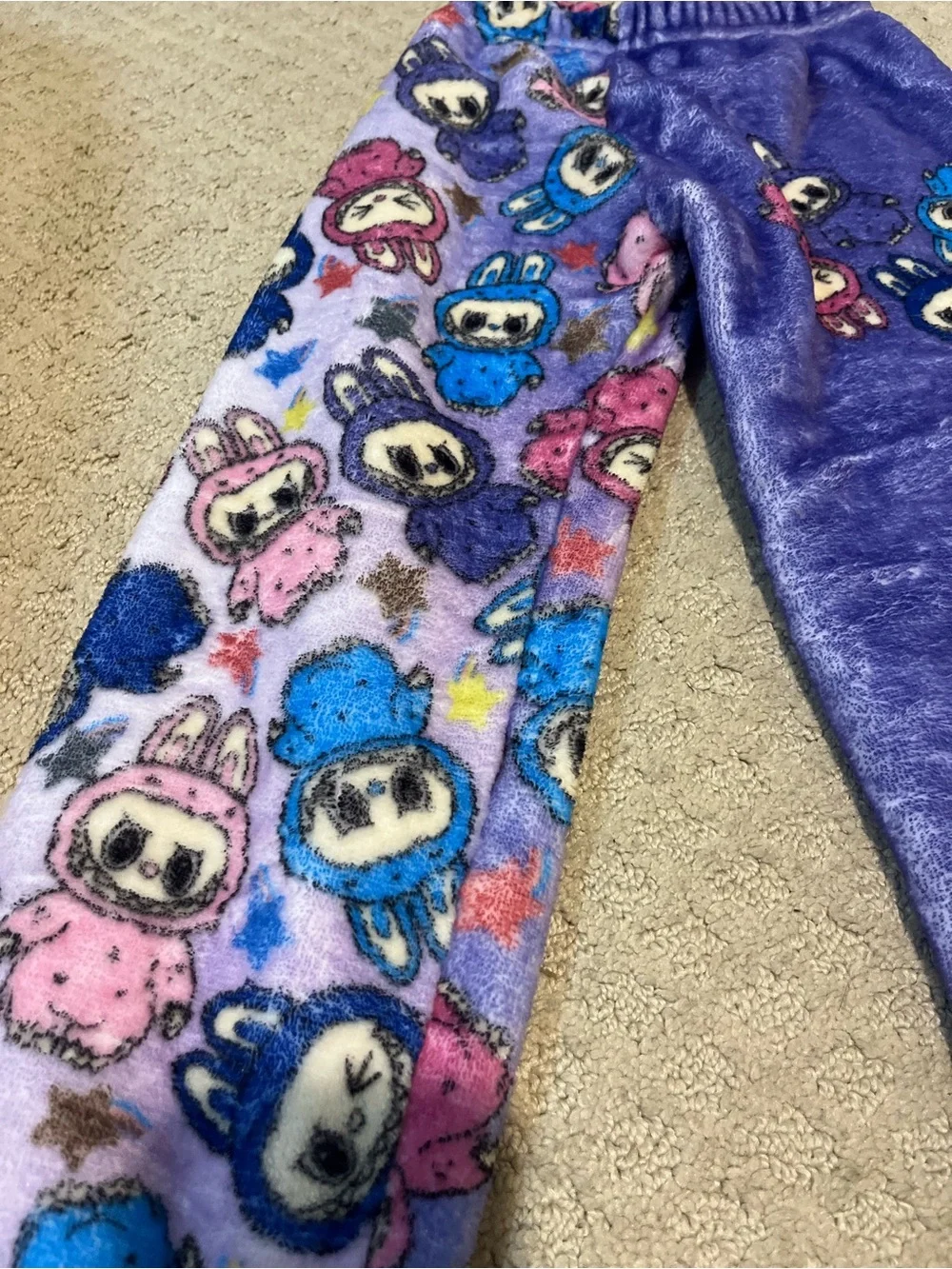 Kids Plush Labubu Pajama Pants in Purple